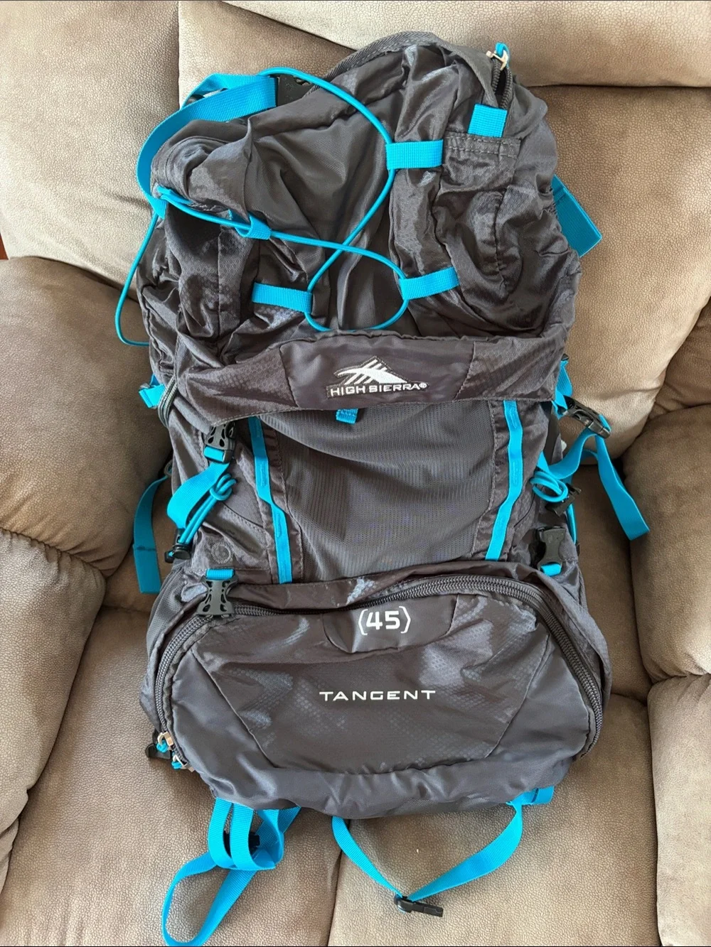 High Sierra Gray and Blue Hiking Backpack Tangent 45L